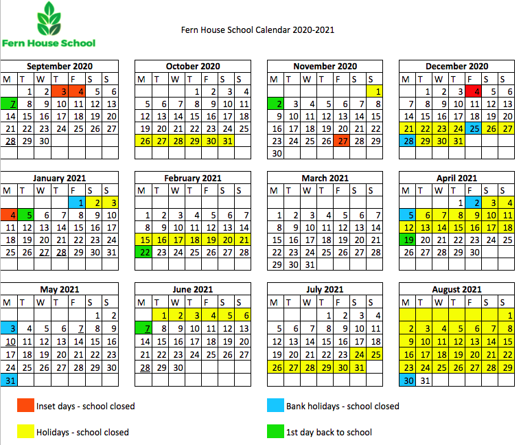 Fern House School Fern House Calendar 2020 2021